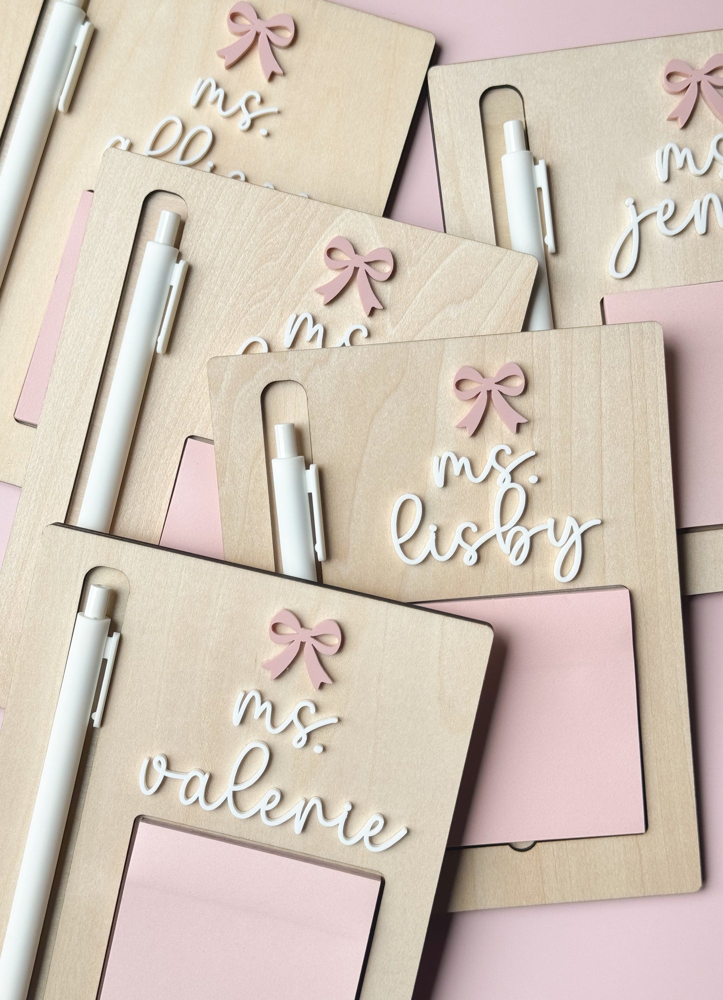 Teacher Gift - Custom Sticky Note Holder & Pen (Bow Style)