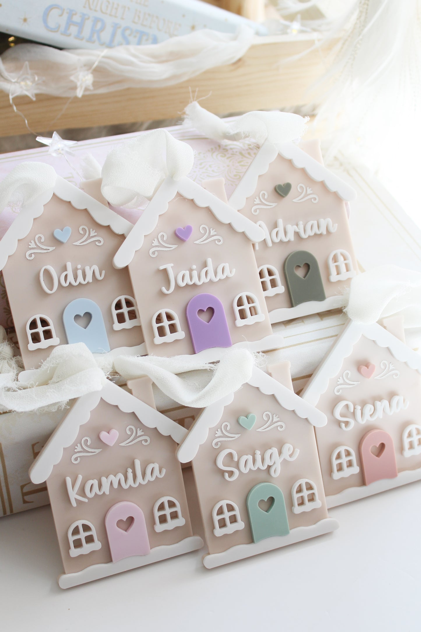 custom engraved acrylic colorful christmas ornament shaped as a home custom door colour