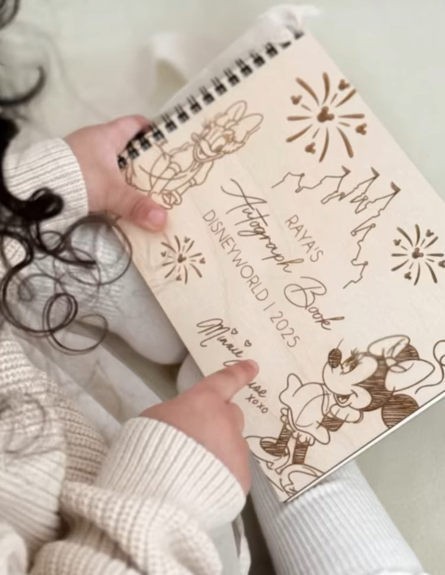 wooden engraved character mouse autograph book
