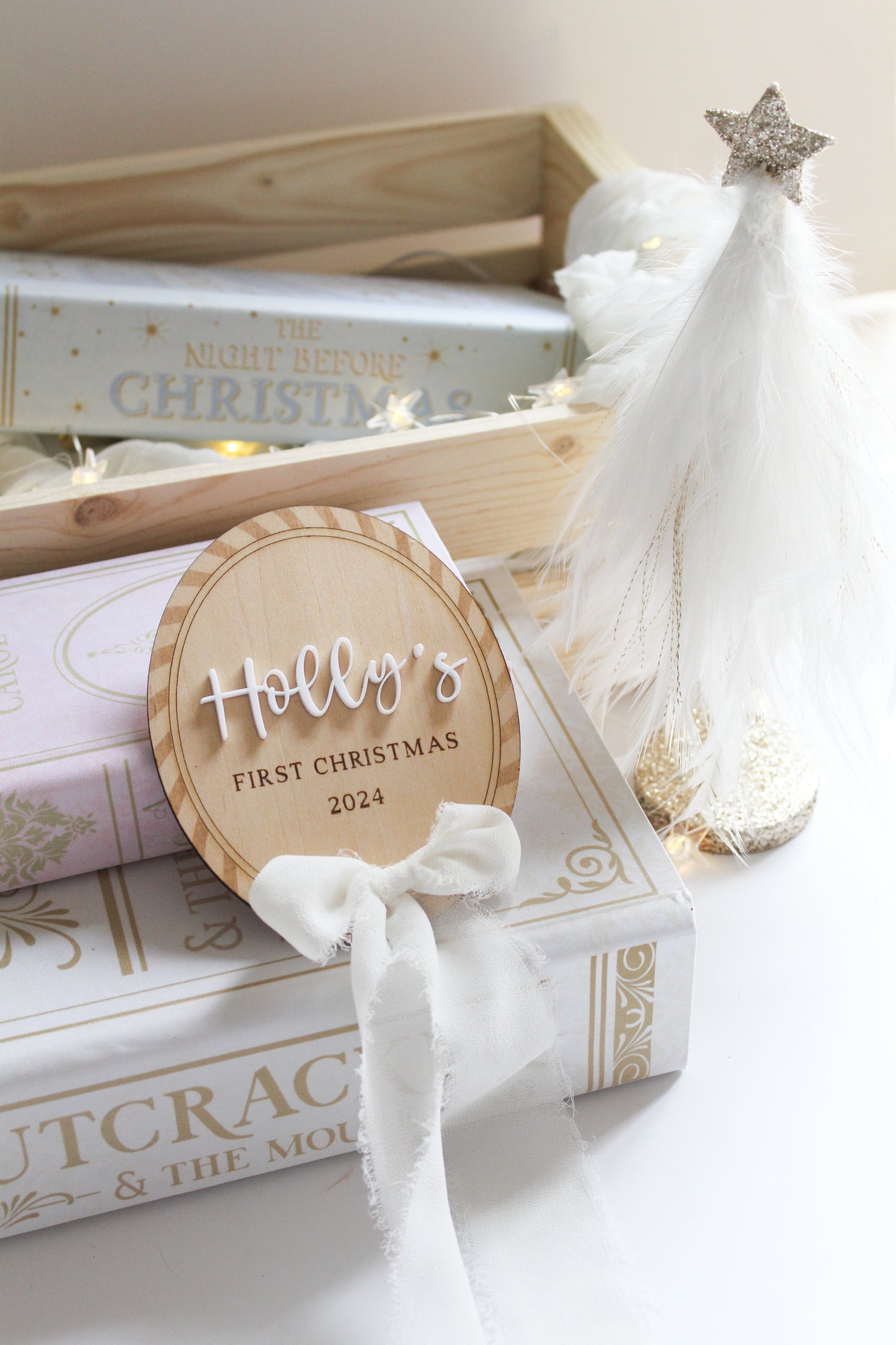 wooden custom engraved first christmas tag
