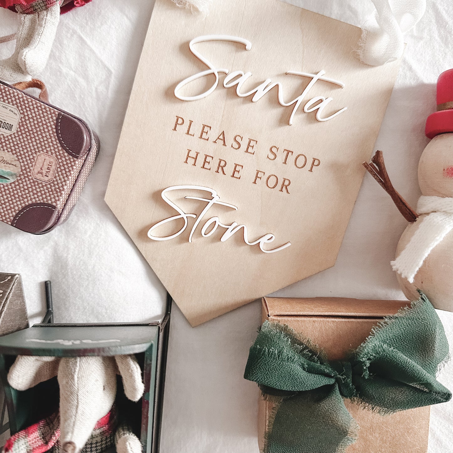 custom engraved wooden santa stop here sign in kids room