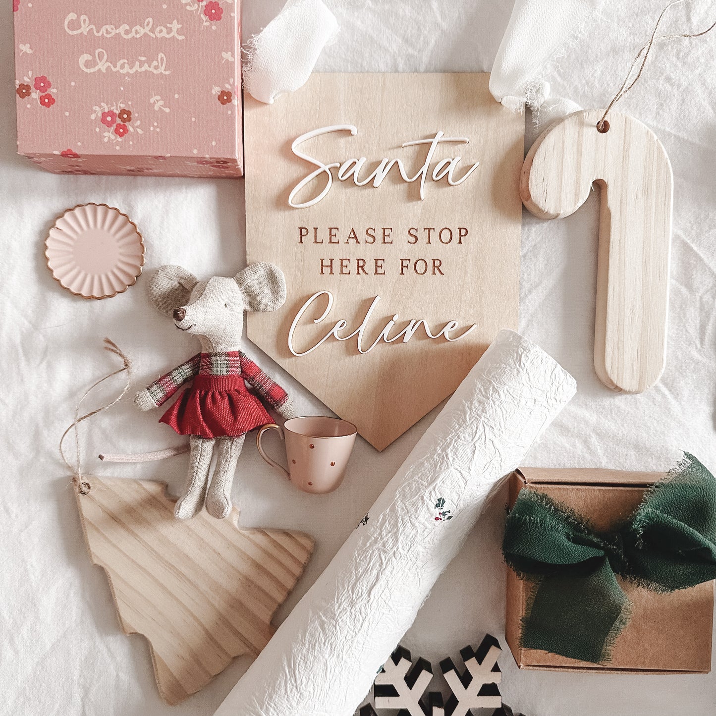 custom engraved wooden santa stop here sign in kids room