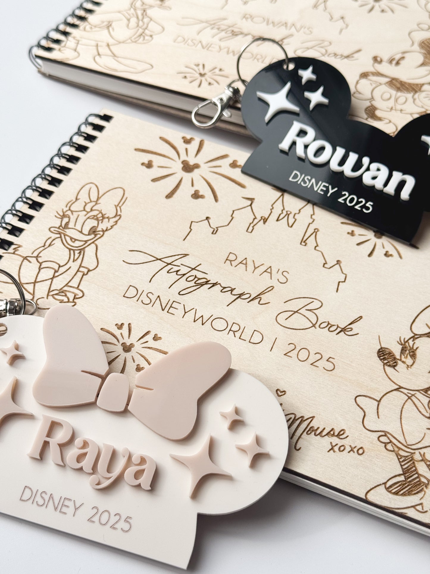 wooden engraved character mouse autograph book and custom mouse tags