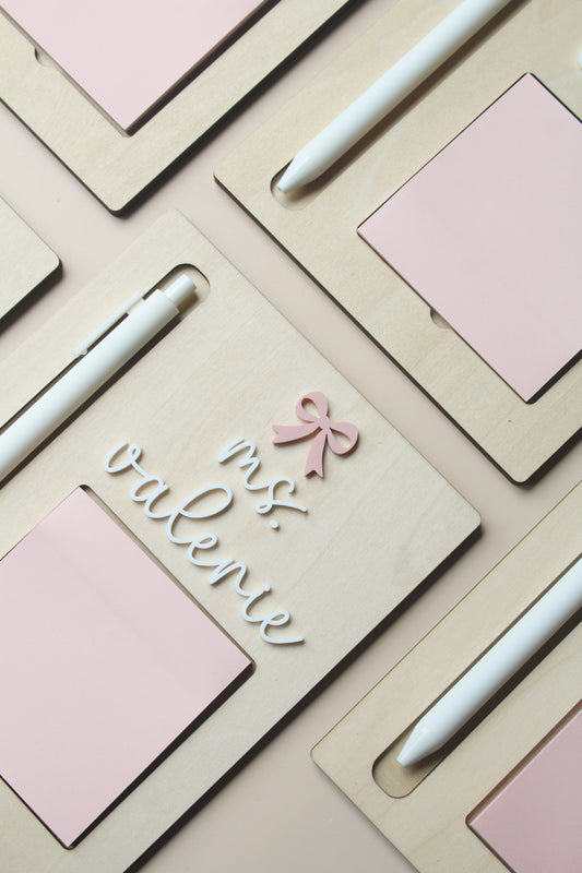 Teacher Gift - Custom Sticky Note Holder & Pen (Bow Style)