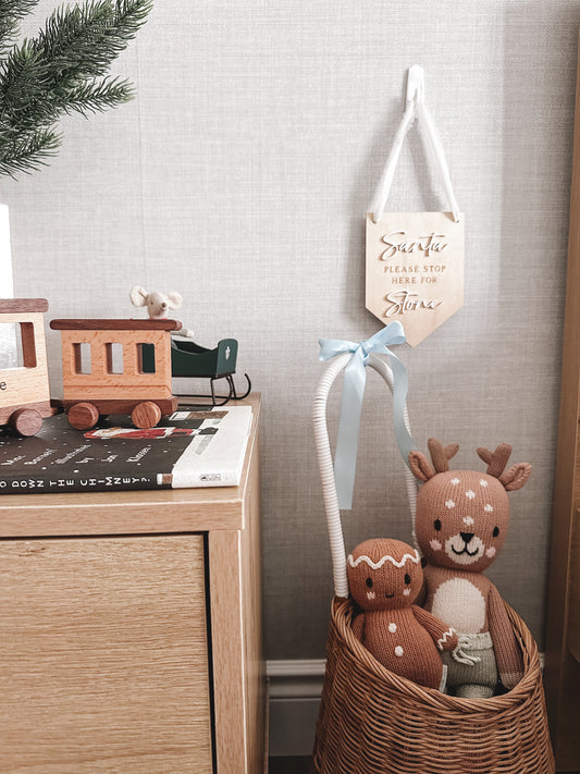 custom engraved wooden santa stop here sign in kids room