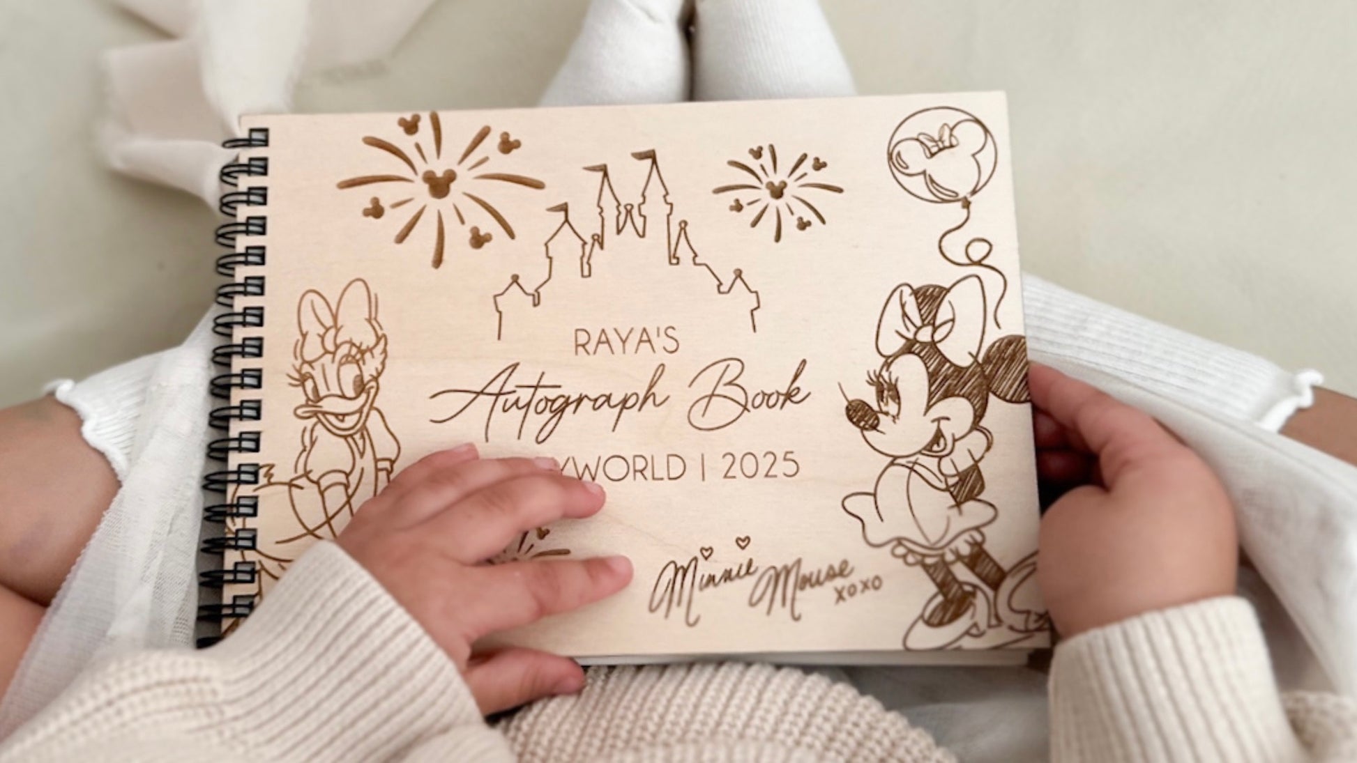 wooden engraved character mouse autograph book